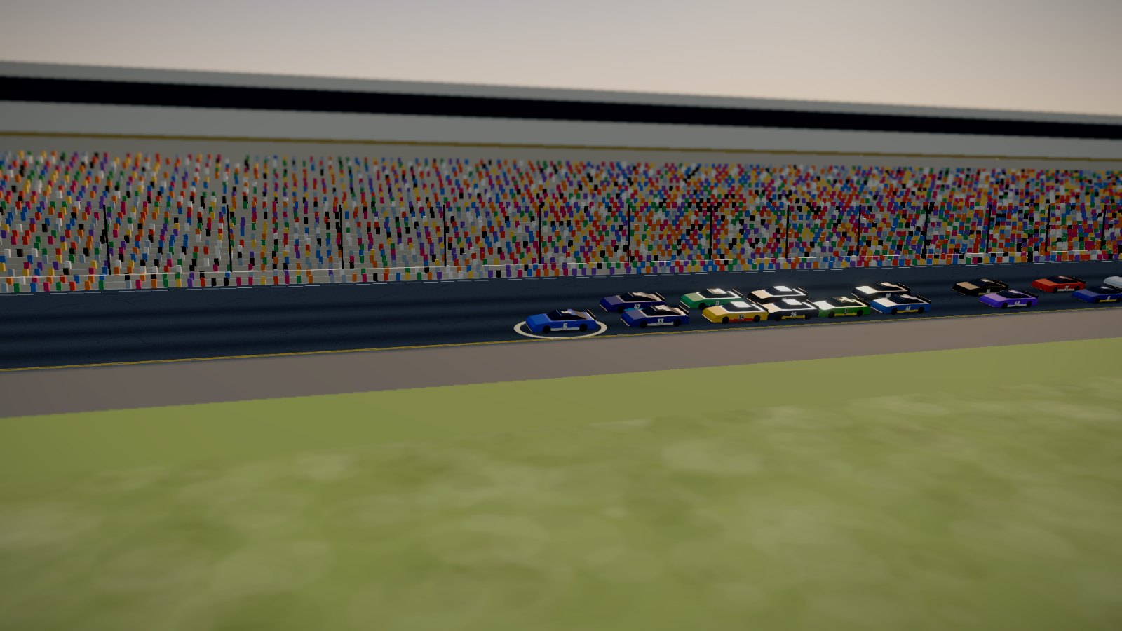 The white flag in front of the grandstand