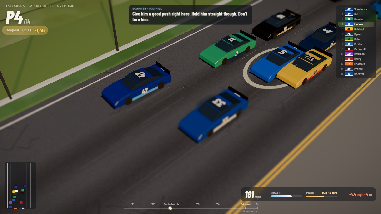 Racing, with the HUD and a radio call