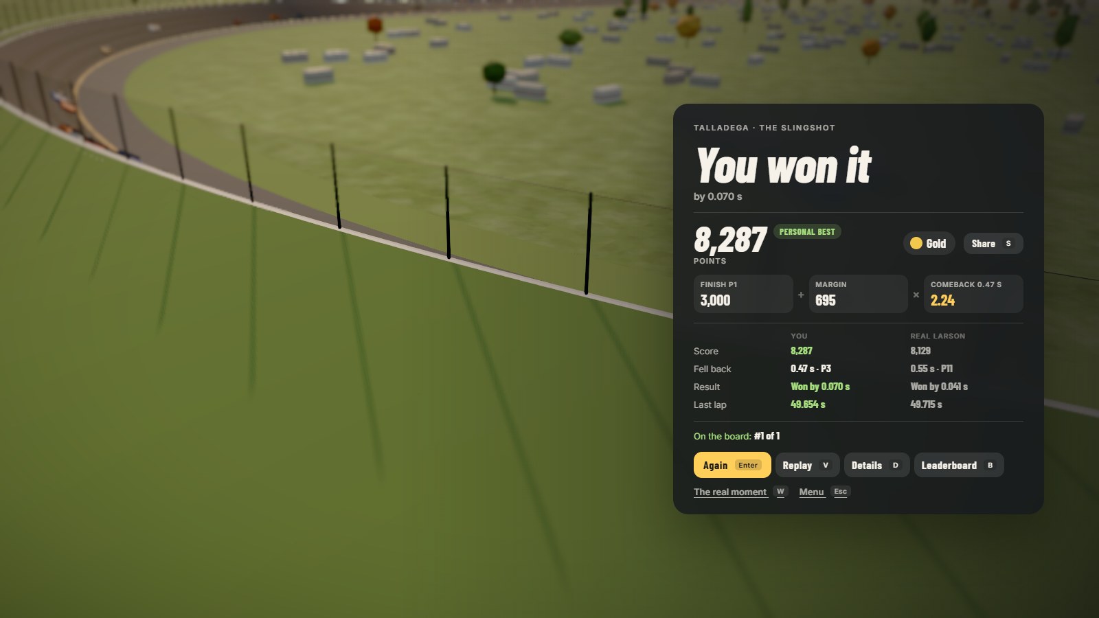 The results screen after a win
